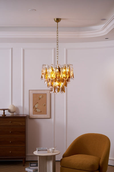 Lioraora Chandelier Amber Leaf Glass Layered Organic Warmth