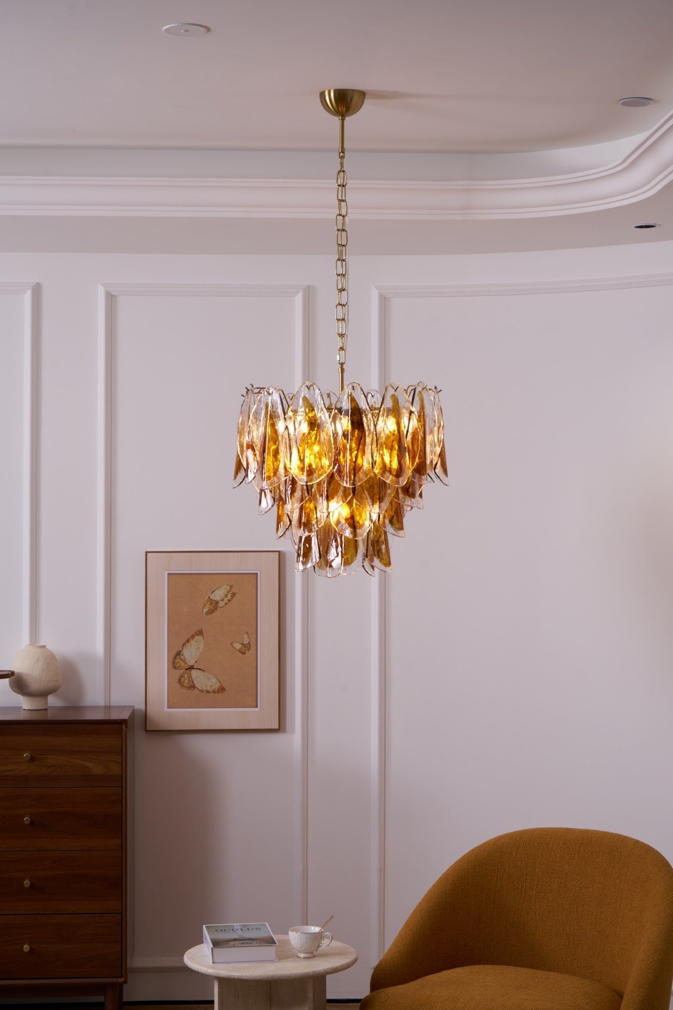 Lioraora Chandelier Amber Leaf Glass Layered Organic Warmth