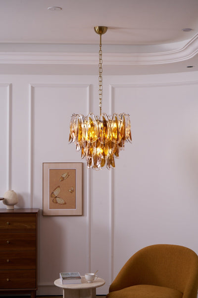 Lioraora Chandelier Amber Leaf Glass Layered Organic Warmth