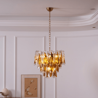 Lioraora Chandelier Amber Leaf Glass Layered Organic Warmth