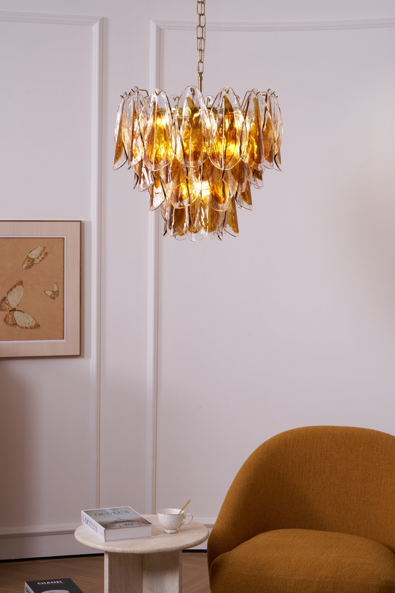 Lioraora Chandelier Amber Leaf Glass Layered Organic Warmth