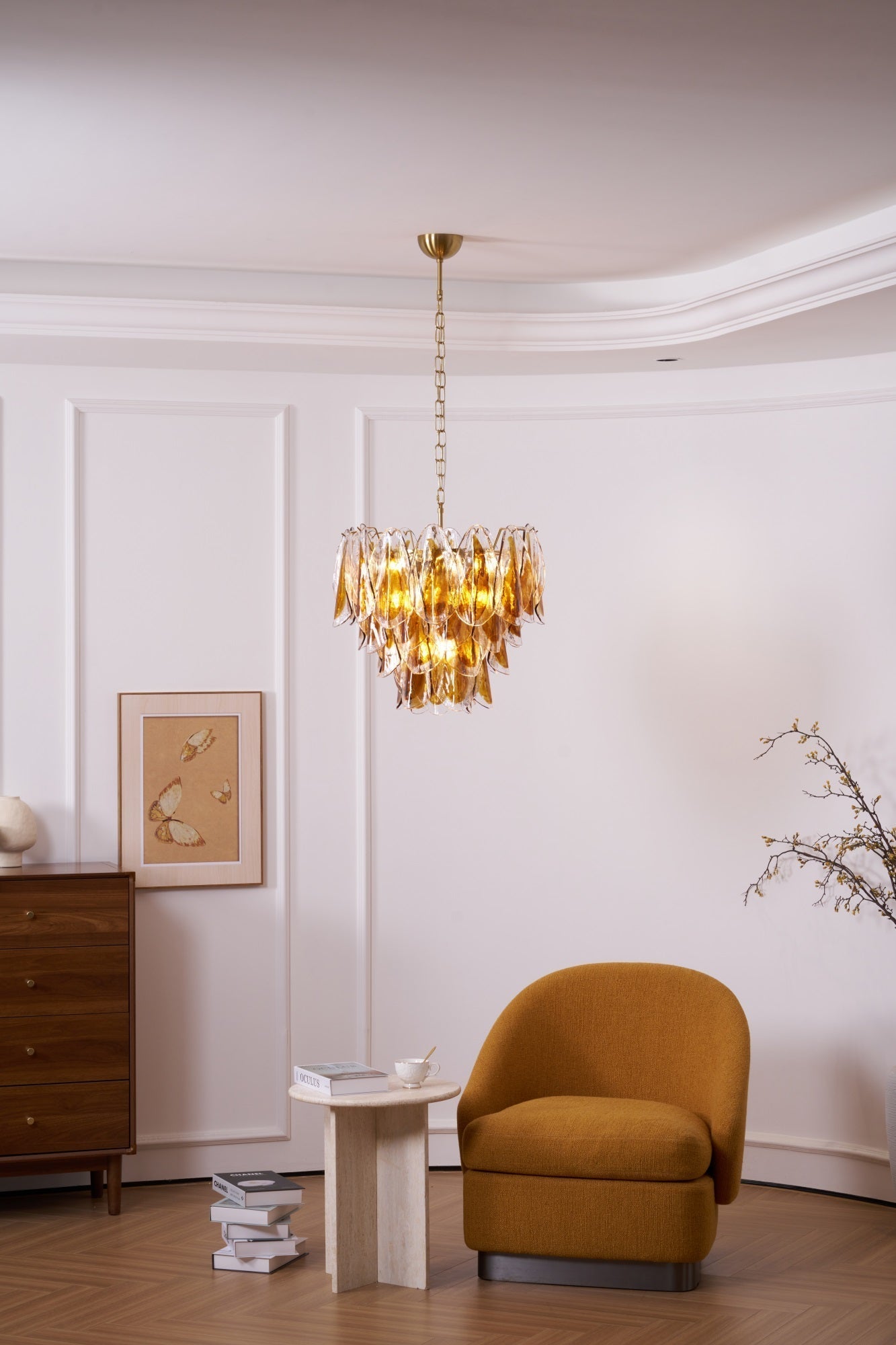 Lioraora Chandelier Amber Leaf Glass Layered Organic Warmth