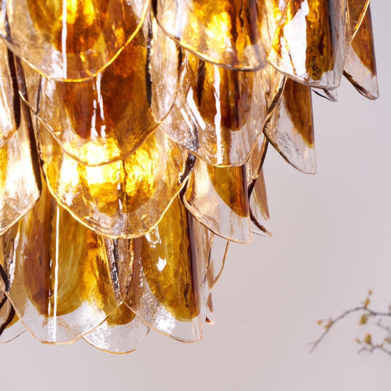 Lioraora Chandelier Amber Leaf Glass Layered Organic Warmth