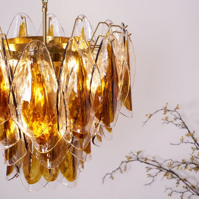 Lioraora Chandelier Amber Leaf Glass Layered Organic Warmth
