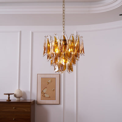 Lioraora Chandelier Amber Leaf Glass Layered Organic Warmth