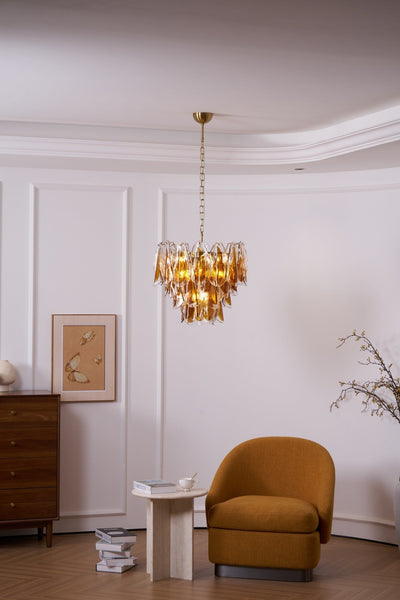 Lioraora Chandelier Amber Leaf Glass Layered Organic Warmth