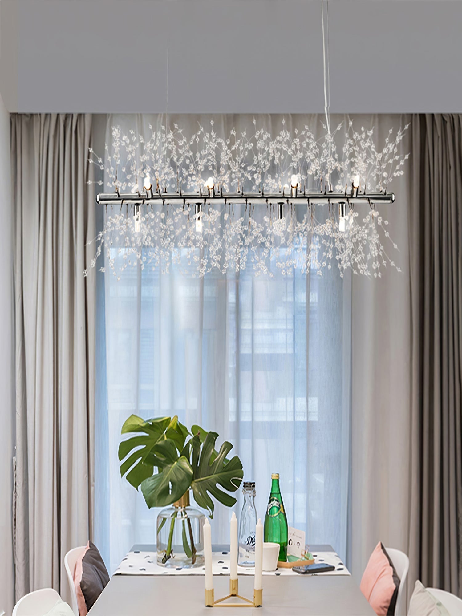 Cir Chandelier Brass Linear Crystal Branch