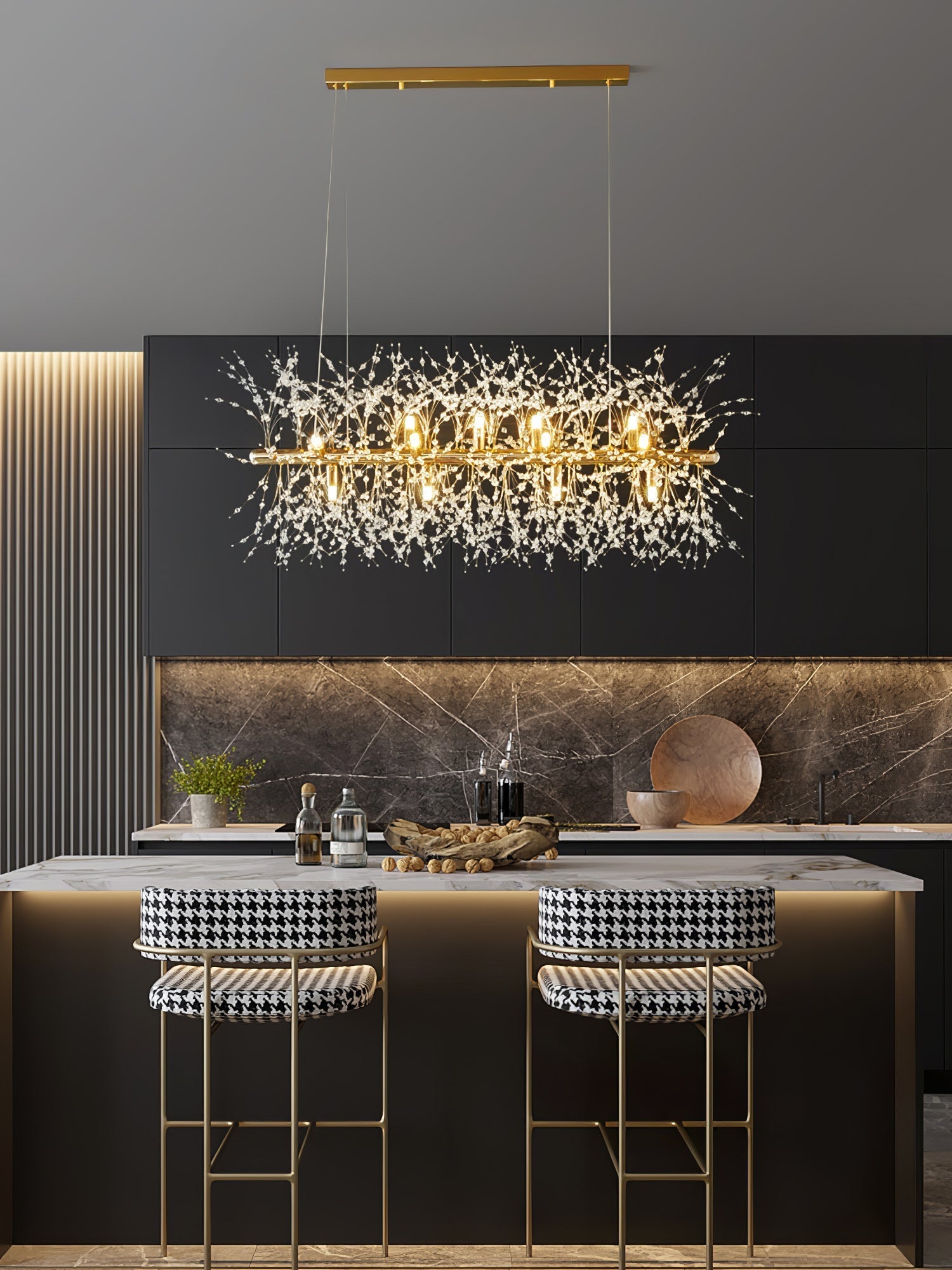 Cir Chandelier Brass Linear Crystal Branch