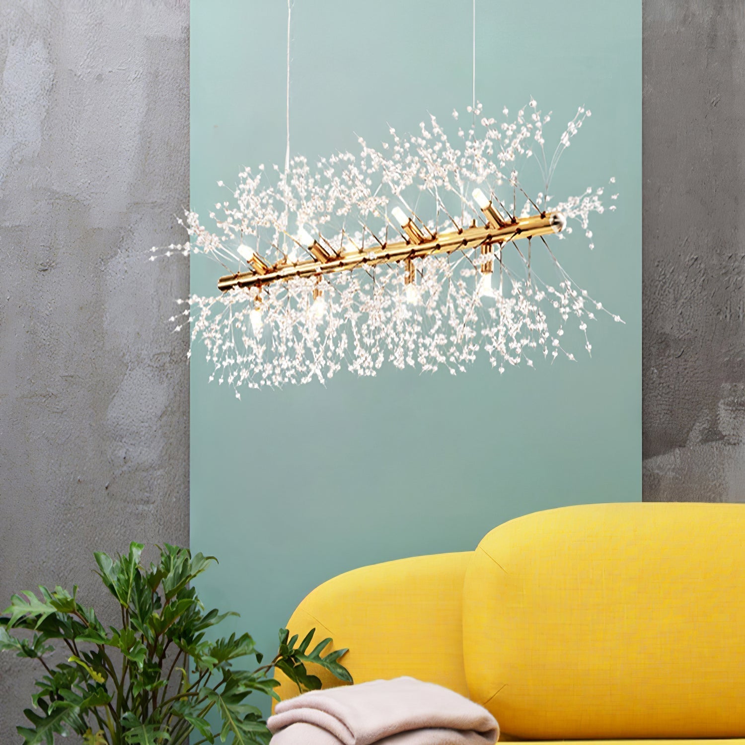 Cir Chandelier Brass Linear Crystal Branch