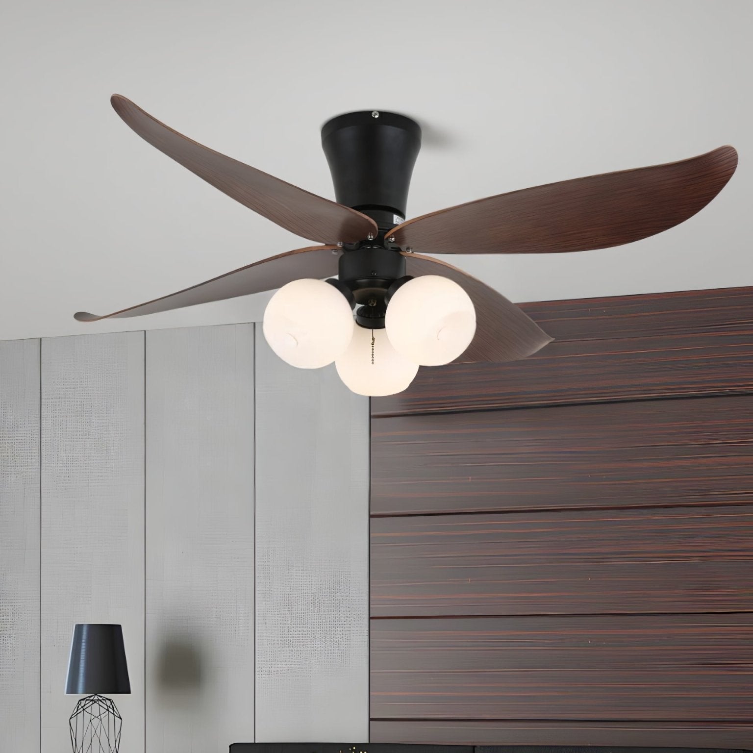 Lunair Vintage Wood Glass Ceiling Fan Light