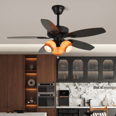 Calviera Vintage Wood Glass Ceiling Fan Light