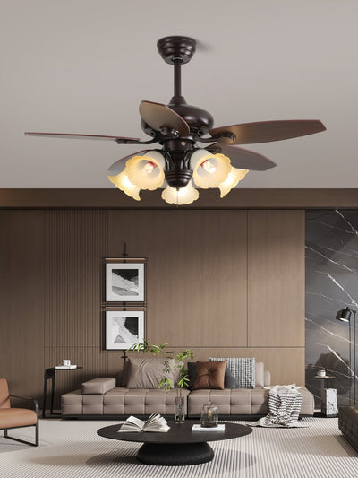 Elviveon Vintage Wood Glass Ceiling Fan Light