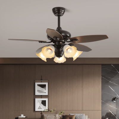 Elviveon Vintage Wood Glass Ceiling Fan Light