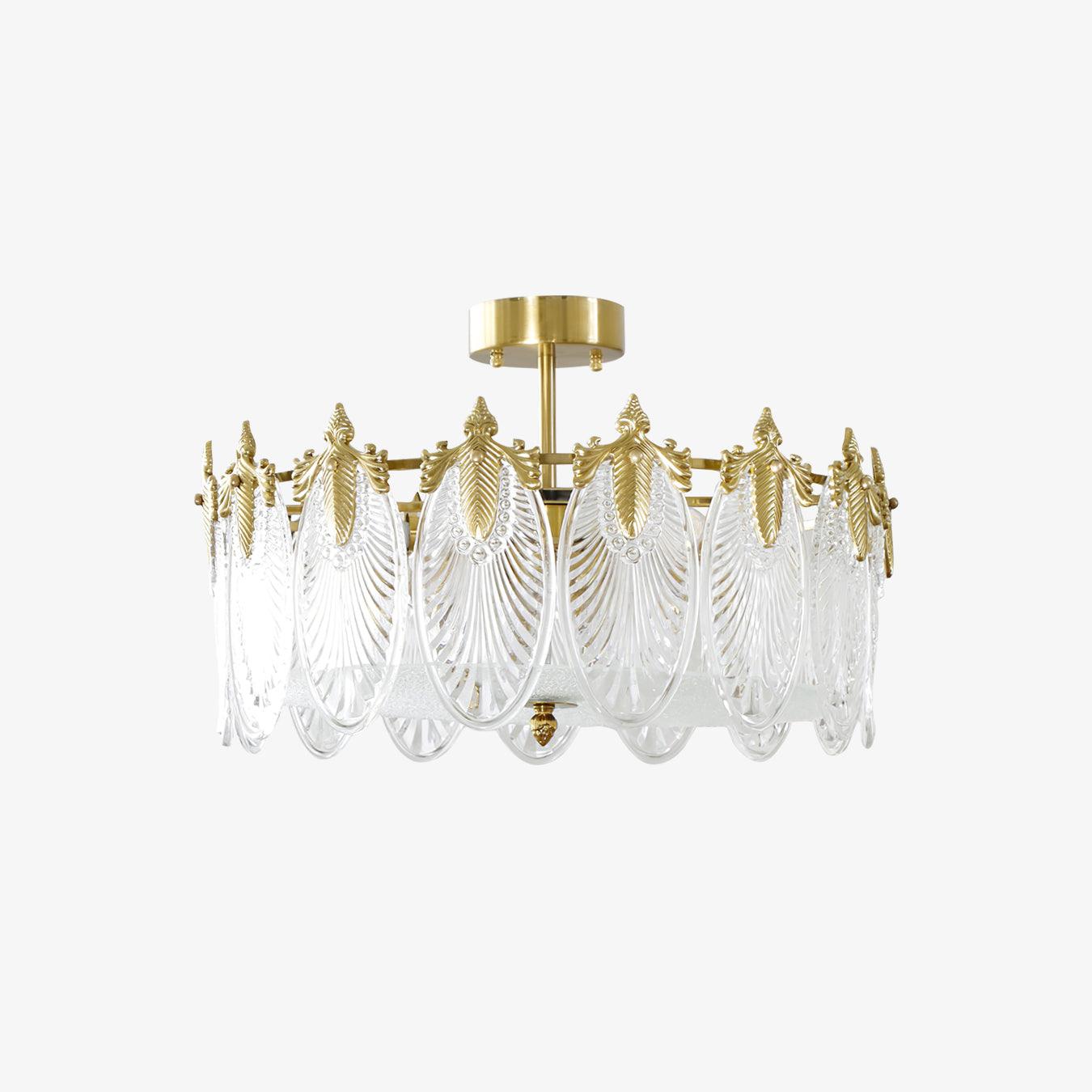 Eirisena Chandelier Glass Petals Gold Frame Round