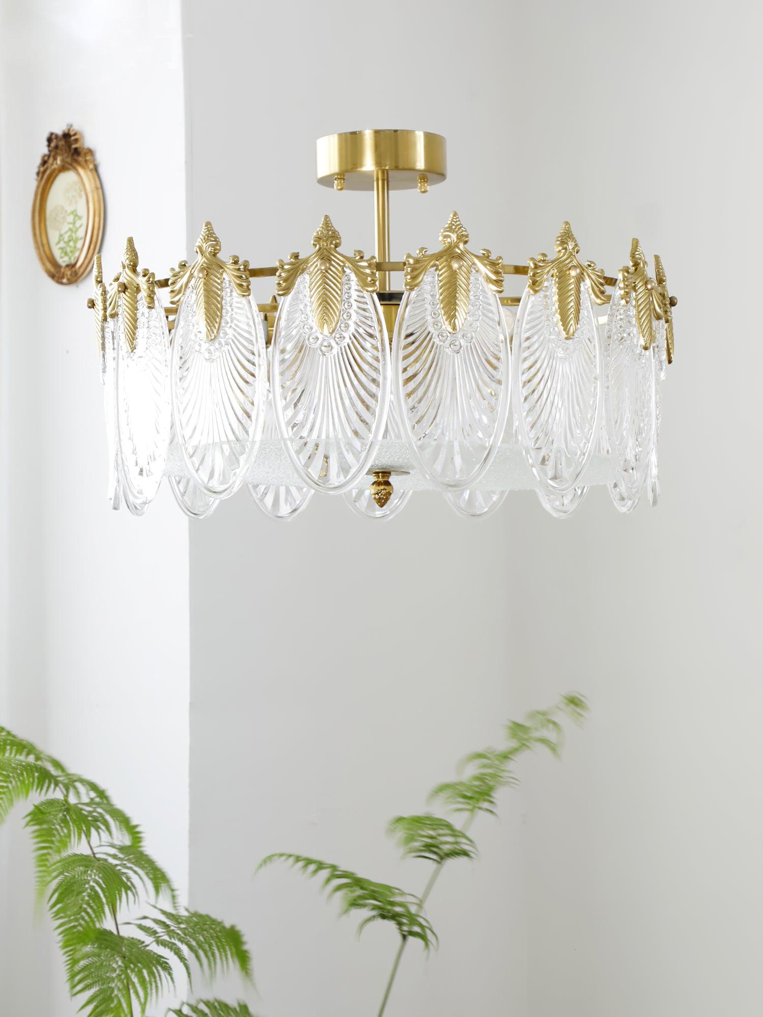 Eirisena Chandelier Glass Petals Gold Frame Round