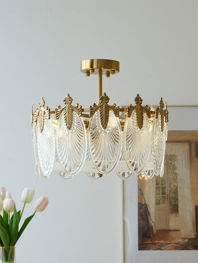 Eirisena Chandelier Glass Petals Gold Frame Round