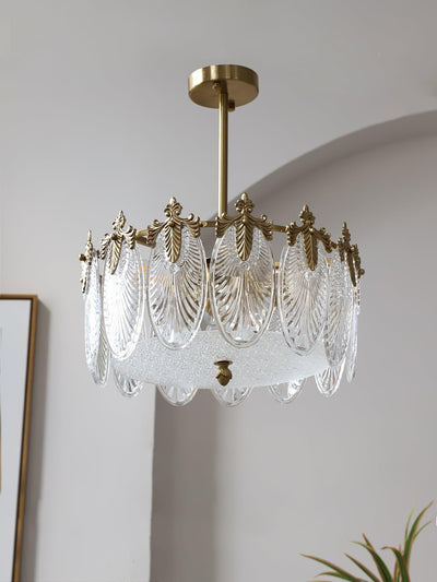 Eirisena Chandelier Glass Petals Gold Frame Round
