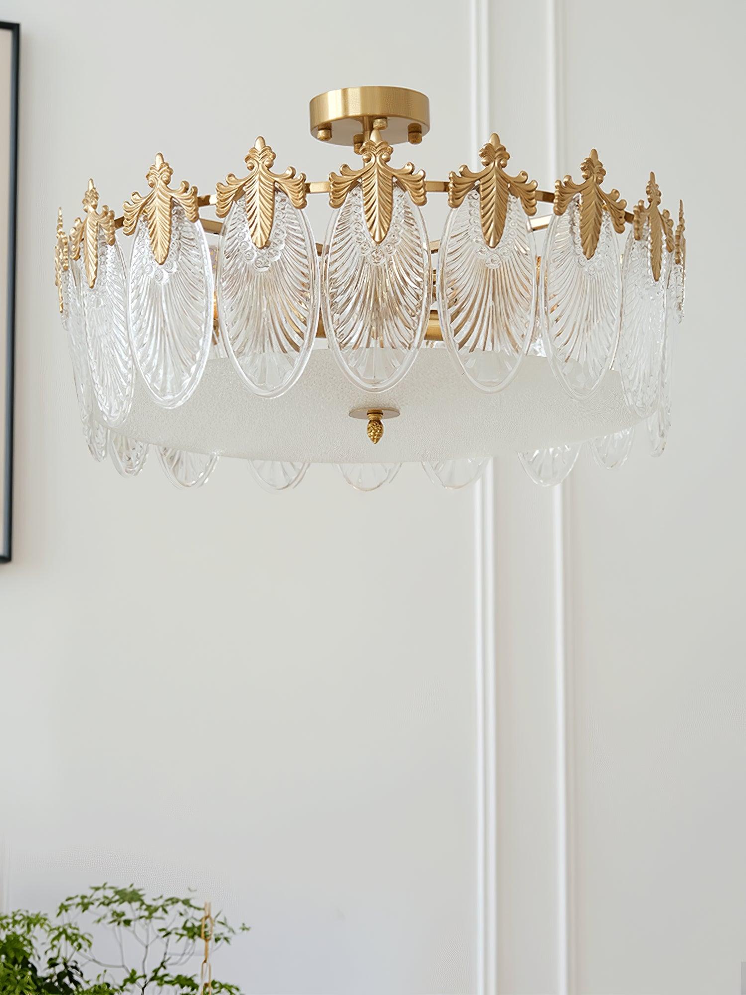 Eirisena Chandelier Glass Petals Gold Frame Round