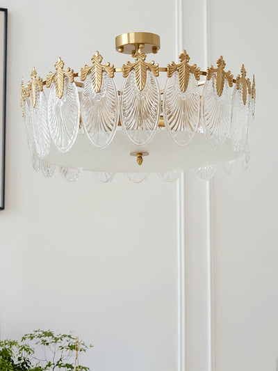 Eirisena Chandelier Glass Petals Gold Frame Round