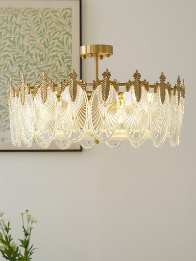 Eirisena Chandelier Glass Petals Gold Frame Round