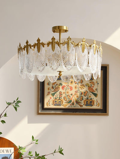 Eirisena Chandelier Glass Petals Gold Frame Round