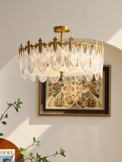 Eirisena Chandelier Glass Petals Gold Frame Round