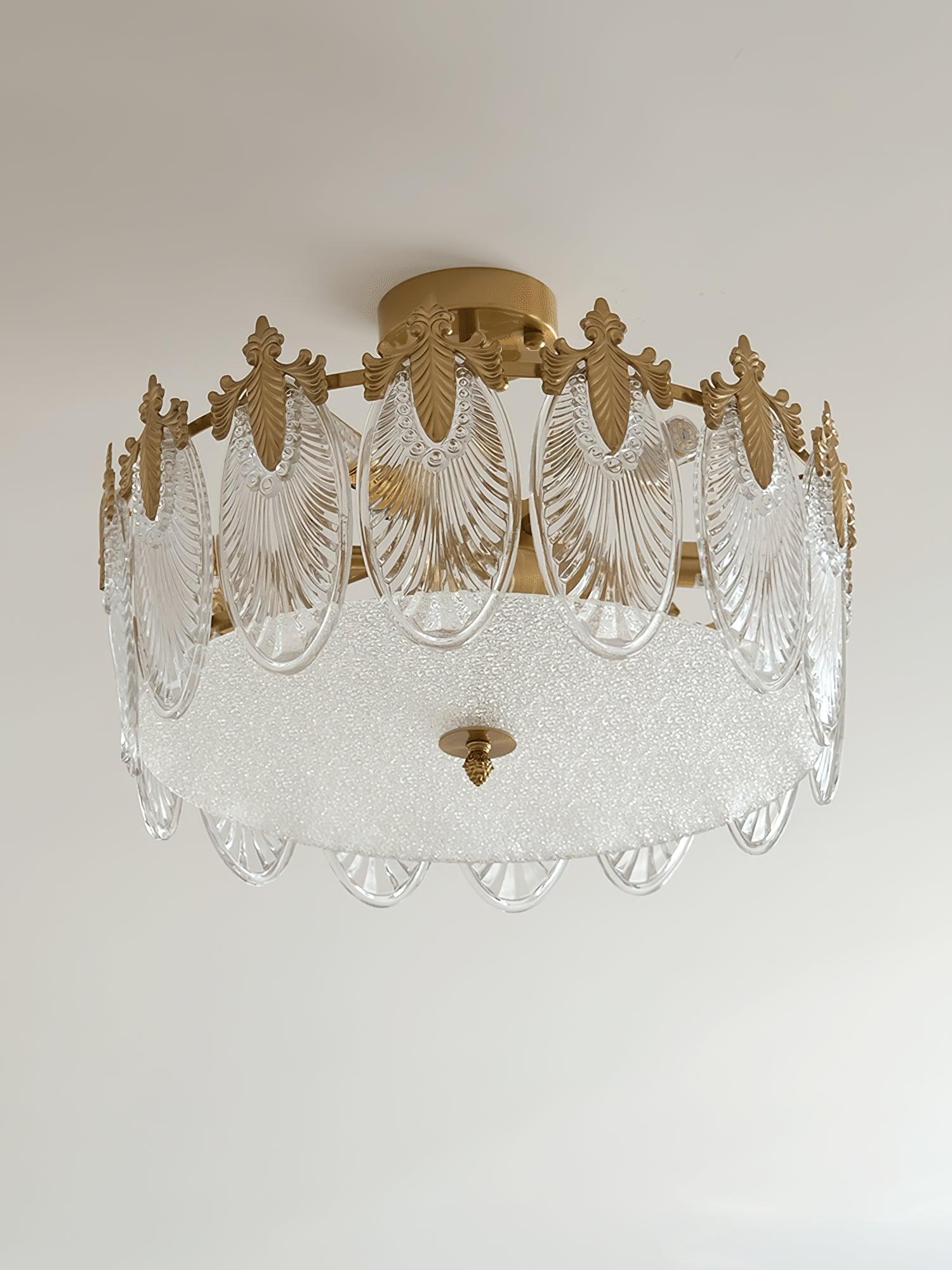 Eirisena Chandelier Glass Petals Gold Frame Round
