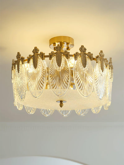 Eirisena Chandelier Glass Petals Gold Frame Round