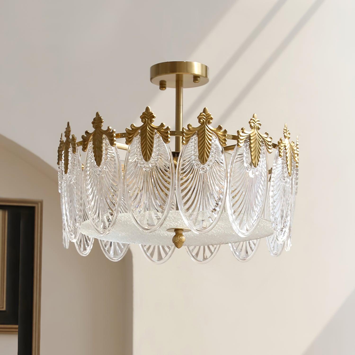 Eirisena Chandelier Glass Petals Gold Frame Round