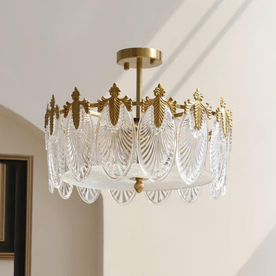 Eirisena Chandelier Glass Petals Gold Frame Round