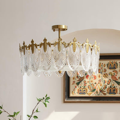 Eirisena Chandelier Glass Petals Gold Frame Round