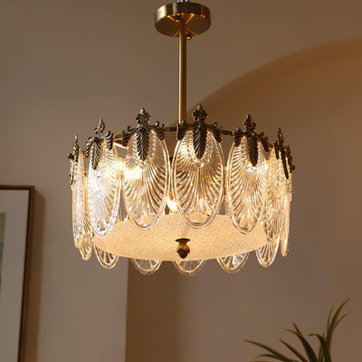Eirisena Chandelier Glass Petals Gold Frame Round