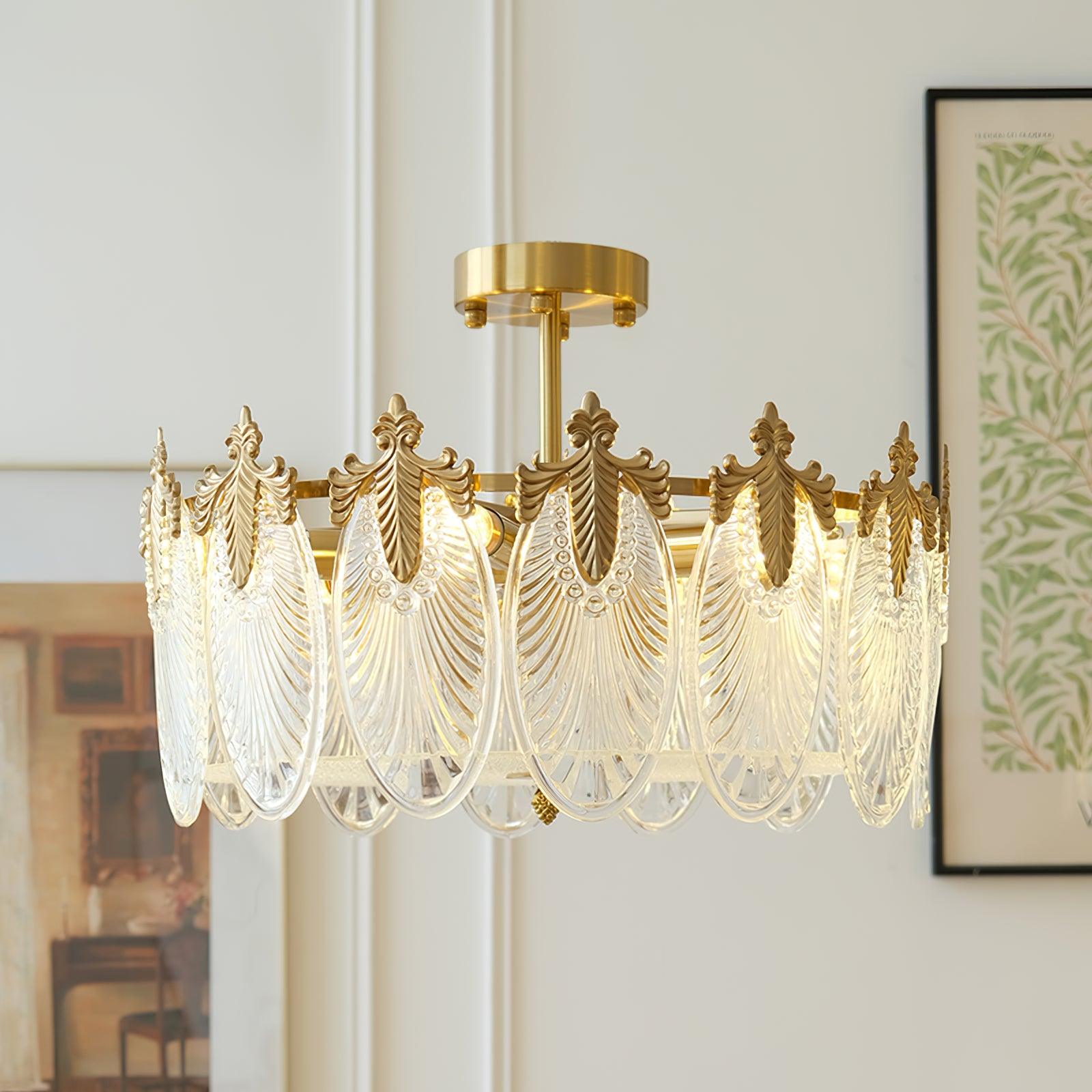 Eirisena Chandelier Glass Petals Gold Frame Round
