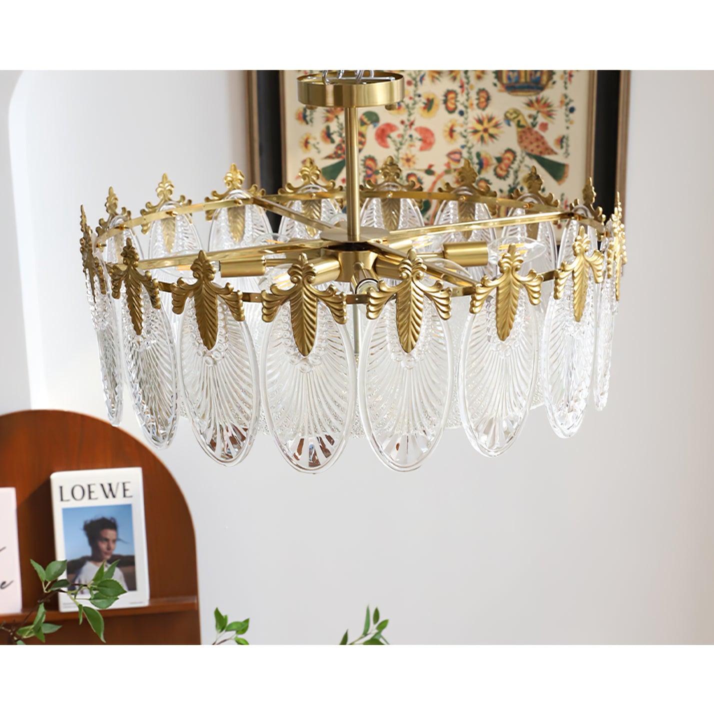 Eirisena Chandelier Glass Petals Gold Frame Round