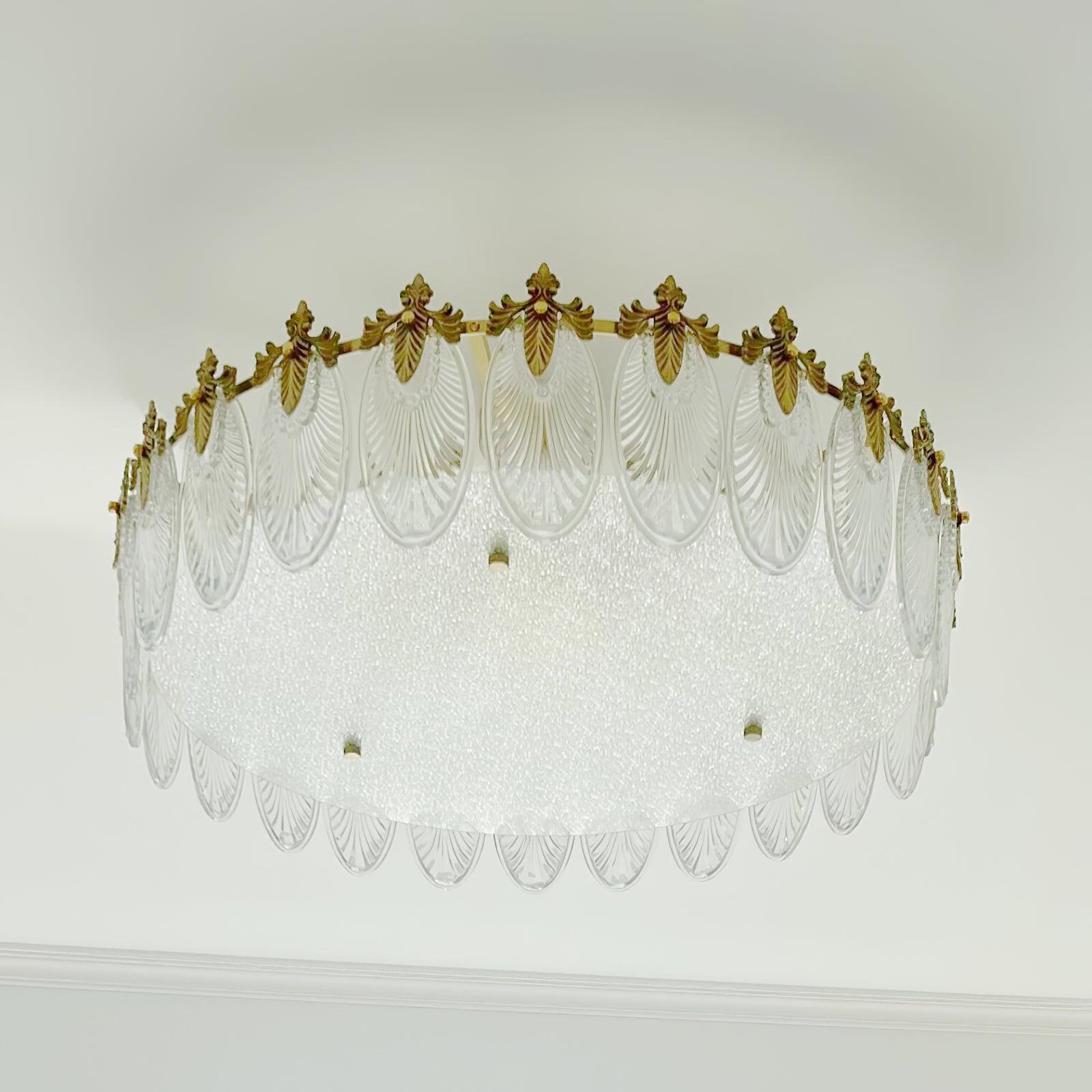 Eirisena Chandelier Glass Petals Gold Frame Round