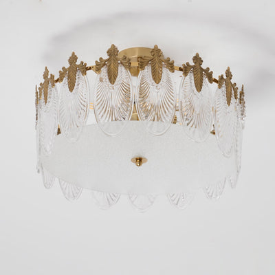 Eirisena Chandelier Glass Petals Gold Frame Round