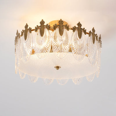 Eirisena Chandelier Glass Petals Gold Frame Round