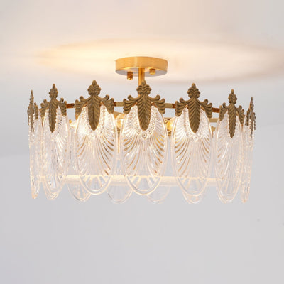 Eirisena Chandelier Glass Petals Gold Frame Round