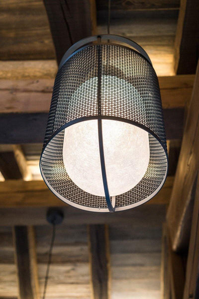 Meren Pendant Lamp Mesh Cylinder Brass Accent Industrial