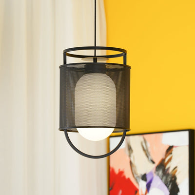 Meren Pendant Lamp Mesh Cylinder Brass Accent Industrial
