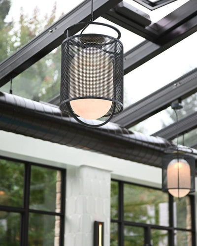 Meren Pendant Lamp Mesh Cylinder Brass Accent Industrial