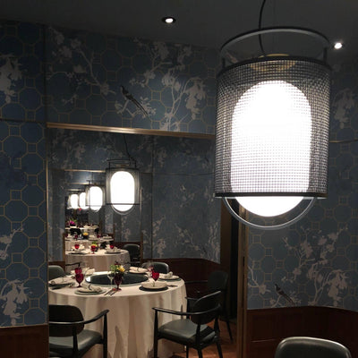 Meren Pendant Lamp Mesh Cylinder Brass Accent Industrial