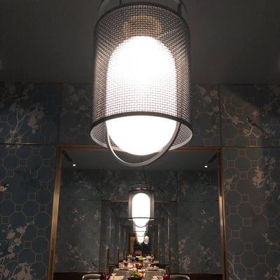 Meren Pendant Lamp Mesh Cylinder Brass Accent Industrial