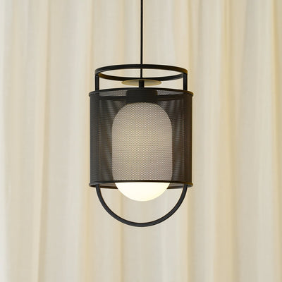 Meren Pendant Lamp Mesh Cylinder Brass Accent Industrial