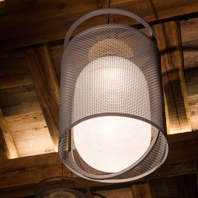 Meren Pendant Lamp Mesh Cylinder Brass Accent Industrial