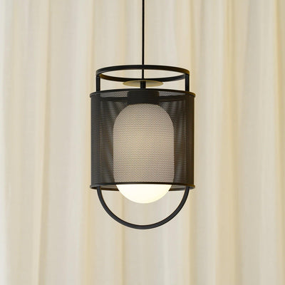 Meren Pendant Lamp Mesh Cylinder Brass Accent Industrial