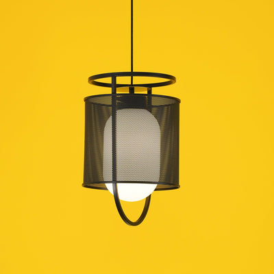 Meren Pendant Lamp Mesh Cylinder Brass Accent Industrial