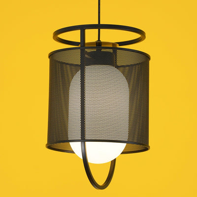 Meren Pendant Lamp Mesh Cylinder Brass Accent Industrial