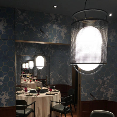 Meren Pendant Lamp Mesh Cylinder Brass Accent Industrial