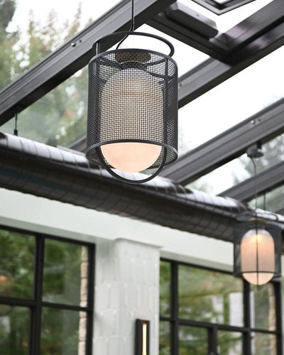 Meren Pendant Lamp Mesh Cylinder Brass Accent Industrial
